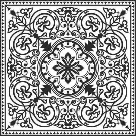 Illustration for Vector monochrome square Byzantine ornament. Tiles of ancient Greece and the Eastern Roman Empire. Decoration of the Russian Orthodox Church - Royalty Free Image