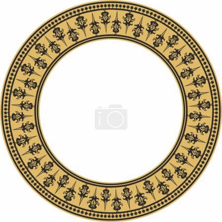 Ilustración de Vector golden and black round byzantine ornament. Circle, border, frame of ancient Greece and Eastern Roman Empire. Decoration of the Russian Orthodox Church - Imagen libre de derechos