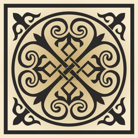 Illustration for Vector golden square Byzantine ornament, knot, rosette. Circle Greek pattern, Drawing of the Eastern Roman Empire. Decoration of the Russian Orthodox Church - Royalty Free Image