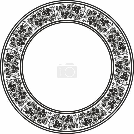 Illustration for Vector monochrome round Russian folk ornament Khokhloma. National endless circle, border, frame of Slavic peoples, Belarusians, Ukrainians - Royalty Free Image