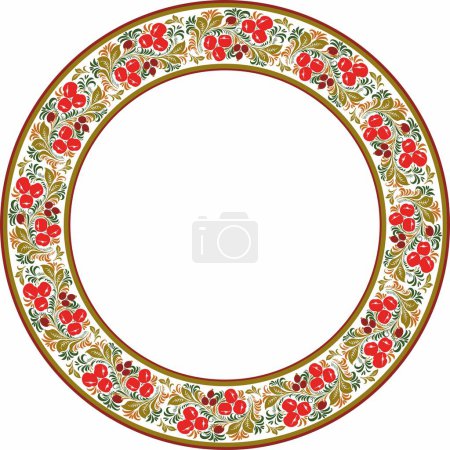 Illustration for Vector colored round Russian folk ornament Khokhloma. National endless circle, border, frame of Slavic peoples, Belarusians, Ukrainians - Royalty Free Image