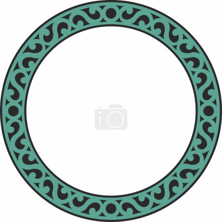 Illustration for Vector Yakut round turquoise frame. Ornamental circle of the northern peoples of the tundra. - Royalty Free Image