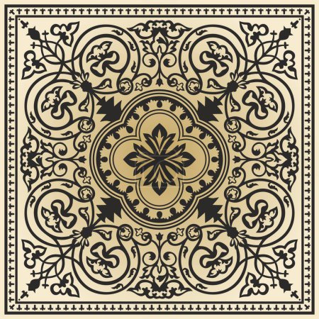 Illustration for Vector gold and black square byzantine ornament. Tiles of ancient Greece and the Eastern Roman Empire. Decoration of the Russian Orthodox Church - Royalty Free Image