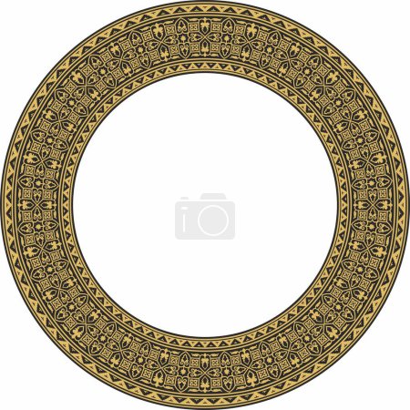 Illustration for Vector gold round Byzantine border, frame. Circle Greek pattern, Drawing of the Eastern Roman Empire. Decoration of the Russian Orthodox Church - Royalty Free Image
