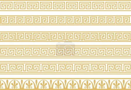 Illustration for Set of vector seamless greek classic ornament. Pattern for a border and a frame. Ancient Greece and the Roman Empire. Endless golden meander - Royalty Free Image