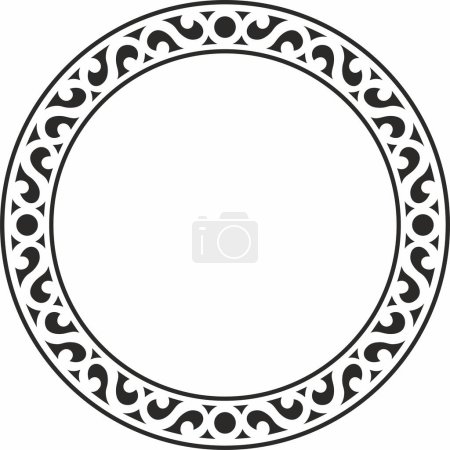 Illustration for Vector Yakut round monochrome frame. Ornamental circle of the northern peoples of the tundra Suitable for sandblast, laser and plotter cutting - Royalty Free Image