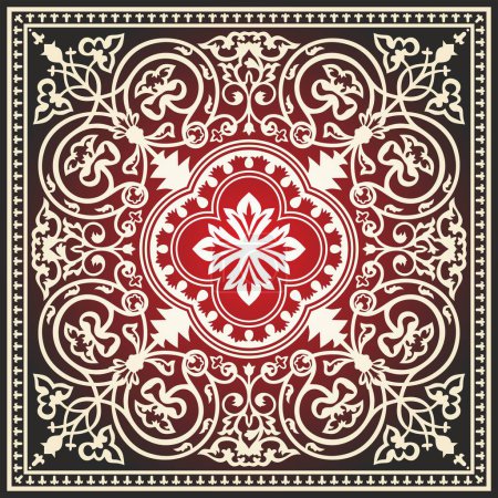 Illustration for Vector red and black square byzantine ornament. Tiles of ancient Greece and the Eastern Roman Empire. Decoration of the Russian Orthodox Church - Royalty Free Image