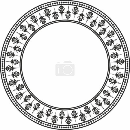 Illustration for Vector monochrome round byzantine ornament. Circle, border, frame of ancient Greece and Eastern Roman Empire. Decoration of the Russian Orthodox Church - Royalty Free Image