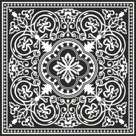 Illustration for Vector monochrome square Byzantine ornament. Tiles of ancient Greece and the Eastern Roman Empire. Decoration of the Russian Orthodox Church - Royalty Free Image