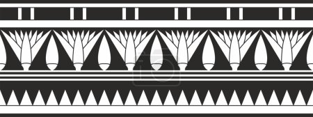 Téléchargez les illustrations : Antique vectoriel noir monochrome égyptien ornement sans couture. Frontière ethnique nationale sans fin, cadre - en licence libre de droit