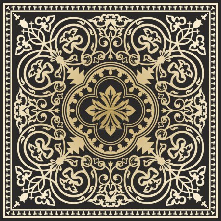 Illustration for Vector gold and black square byzantine ornament. Tiles of ancient Greece and the Eastern Roman Empire. Decoration of the Russian Orthodox Church - Royalty Free Image