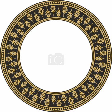 Illustration for Vector golden and black round byzantine ornament. Circle, border, frame of ancient Greece and Eastern Roman Empire. Decoration of the Russian Orthodox Church - Royalty Free Image