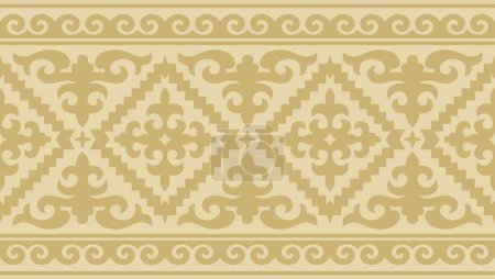 Illustration for Vector golden seamless Kazakh national ornament. Ethnic endless pattern of the peoples of the Great Steppe, Mongols, Kyrgyz, Kalmyks, - Royalty Free Image