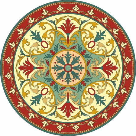 Patrón verde redondo vectorial para vidrieras. Círculo floral oriental, baldosas cerámicas, arabesco, plato