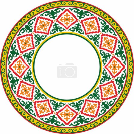 Illustration for Vector colored round Kazakh national ornament. Ethnic pattern of the peoples of the Great Steppe, Mongols, Kyrgyz, Kalmyks, - Royalty Free Image