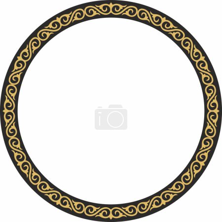 Illustration for Vector round golden Kazakh national frame. Ornamental circle. Ethnic pattern of nomadic peoples of the Great Steppe, Kyrgyz, Mongols, Bashkirs, Buryats, Kalmyks - Royalty Free Image
