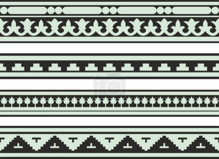 Illustration for Vector set green with black seamless classic byzantine ornament. Endless border, Ancient Greece, Eastern Roman Empire frame. Decoration of the Russian Orthodox Church - Royalty Free Image