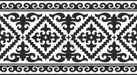 Illustration for Vector black monochrome seamless Kazakh national ornament. Ethnic endless pattern of the peoples of the Great Steppe, - Royalty Free Image