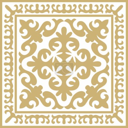 Ilustración de Vector cuadrado dorado adorno nacional kazajo. Patrón étnico de los pueblos de la Gran Estepa, - Imagen libre de derechos