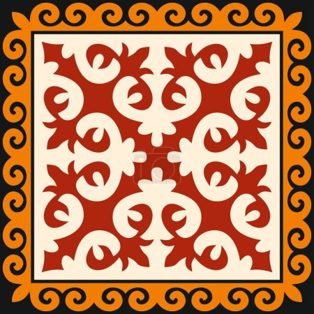 Ilustración de Vector cuadrado de color kazajo ornamento nacional. Patrón étnico de los pueblos de la Gran Estepa, - Imagen libre de derechos