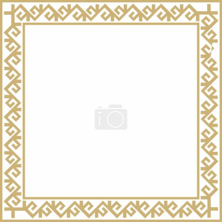 Illustration for Vector golden square Kazakh national ornament. Ethnic pattern of the peoples of the Great Steppe, Mongols, - Royalty Free Image