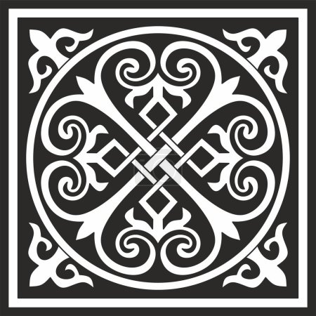 Illustration for Vector monochrome square Byzantine ornament, knot, rosette. Circle Greek pattern, Drawing of the Eastern Roman Empire. Decoration of the Russian Orthodox Church - Royalty Free Image