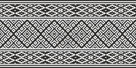 Ilustración de Vector  monochrome seamless Belarusian national ornament. Ethnic endless black border, Slavic peoples frame. - Imagen libre de derechos