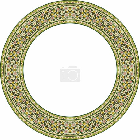 Illustration for Vector colored round Byzantine border, frame. Circle Greek pattern, Drawing of the Eastern Roman Empire. Decoration of the Russian Orthodox Church - Royalty Free Image
