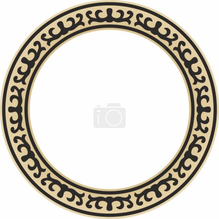 Illustration for Vector golden and black round Kazakh national ornament. Ethnic pattern of the peoples of the Great Steppe, Mongols, Kyrgyz, Kalmyks, Buryats. circle, frame border - Royalty Free Image