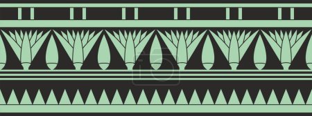 Téléchargez les illustrations : Antique vectoriel vert et noir égyptien ornement sans couture. Frontière ethnique nationale sans fin, cadre - en licence libre de droit