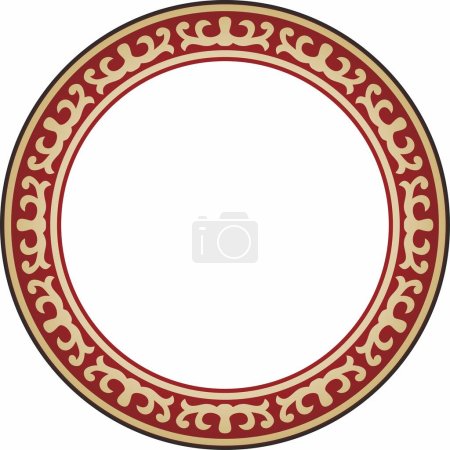 Illustration for Vector red and gold round Kazakh national ornament. Ethnic pattern of the peoples of the Great Steppe, Mongols, Kyrgyz, Kalmyks, Buryats. circle, frame border - Royalty Free Image
