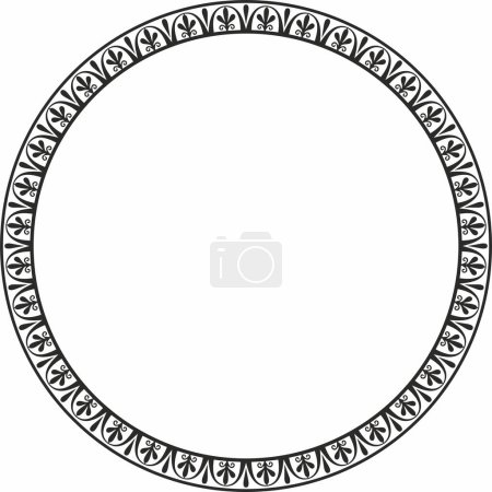 Cadre monochrome rond vectoriel noir, bordure, ornement classique grec méandre. Cercle à motifs, anneau de la Grèce antique et de l'Empire romain