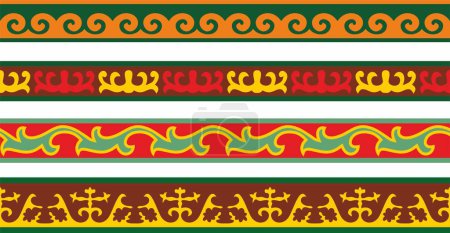 Illustration for Vector set of colored seamless Kazakh national ornament. Ethnic endless pattern of the peoples of the Great Steppe, Mongols, Kyrgyz, Kalmyks, - Royalty Free Image