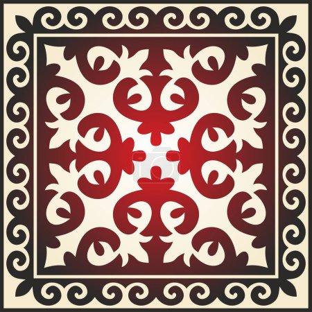Illustration for Vector red with gold Square Kazakh national ornament. Ethnic pattern of the peoples of the Great Steppe, - Royalty Free Image