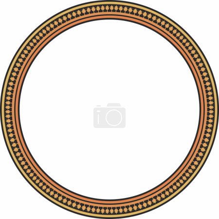 Illustration for Vector gold and orange round byzantine ornament. Circle, border, frame of ancient Greece and Eastern Roman Empire. Decoration of the Russian Orthodox Church - Royalty Free Image