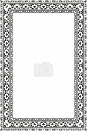 Illustration for Vector square monochrome black Indian national ornament. Ethnic plant border. Flowers frame. Poppies and leaves - Royalty Free Image