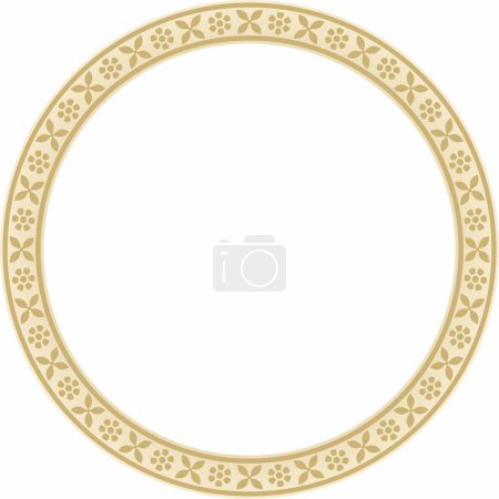 Illustration for Vector round golden Indian national ornament. Ethnic plant circle, border. Frame, flower ring. Poppies and leaves - Royalty Free Image
