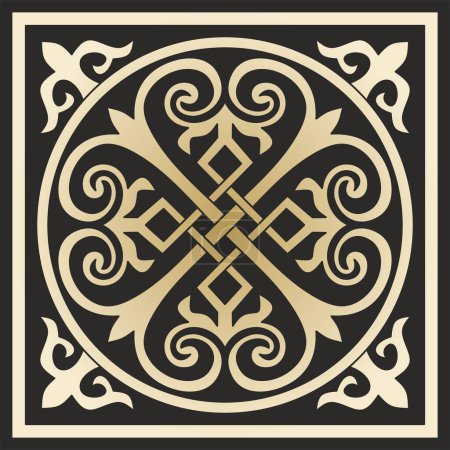 Illustration for Vector golden square Byzantine ornament, knot, rosette. Circle Greek pattern, Drawing of the Eastern Roman Empire. Decoration of the Russian Orthodox Church - Royalty Free Image