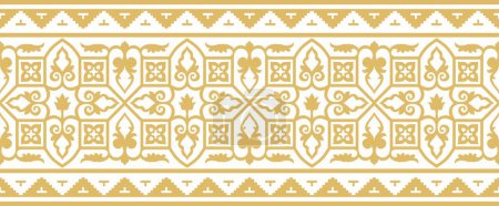 Illustration for Vector golden seamless Byzantine border, frame. Endless Greek pattern, Drawing of the Eastern Roman Empire. Decoration of the Russian Orthodox Church - Royalty Free Image
