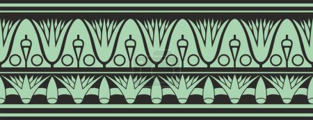 Téléchargez les illustrations : Antique vectoriel vert et noir égyptien ornement sans couture. Frontière ethnique nationale sans fin, cadre - en licence libre de droit