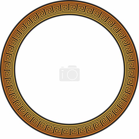 Vector round orange and black Greek frame. Classic meander ornament. Border Ancient Greece, Roman Empire