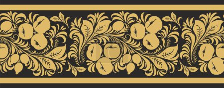 Illustration for Vector gold seamless Russian folk ornament Khokhloma. National endless border, frame of Slavic peoples, Belarusians, Ukrainians - Royalty Free Image