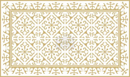 Illustration for Vector golden square Kazakh national ornament. Ethnic pattern of the peoples of the Great Steppe, Mongols, Kyrgyz, Kalmyks, Buryats - Royalty Free Image
