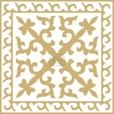 Illustration for Vector golden square Kazakh national ornament. Ethnic pattern of the peoples of the Great Steppe, - Royalty Free Image