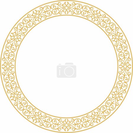 Illustration for Vector gold Kazakh national round pattern, frame. Ethnic ornament of the nomadic peoples of Asia, the Great Steppe, Kazakhs, Kirghiz, Kalmyks, Mongols, Buryats, Turkmens - Royalty Free Image