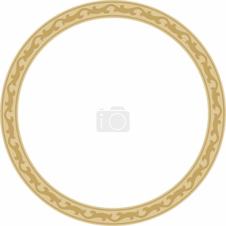 Illustration for Vector golden round Kazakh national ornament. Ethnic pattern of the peoples of the Great Steppe, Mongols, Kyrgyz, Kalmyks, Buryats. circle, frame border - Royalty Free Image
