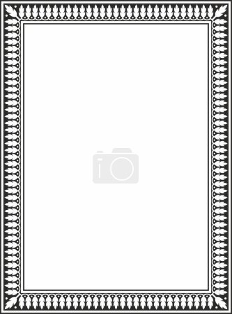 Illustration for Vector square monochrome black Indian national ornament. Ethnic plant border. Flowers frame. Poppies and leaves - Royalty Free Image