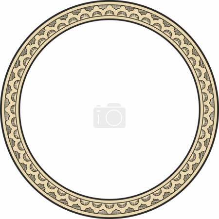 Illustration for Vector round gold and black Indian national ornament. Ethnic plant circle, border. Frame, flower ring. Poppies and leaves - Royalty Free Image