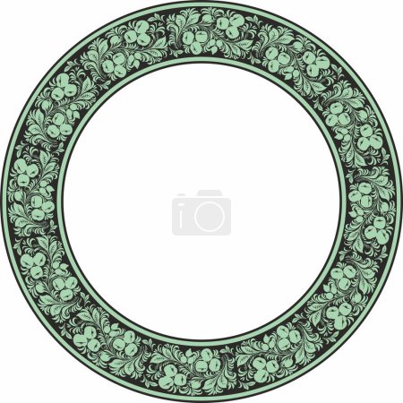 Illustration for Vector green round Russian folk ornament Khokhloma. National endless circle, border, frame of Slavic peoples, Belarusians, Ukrainians - Royalty Free Image