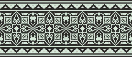 Illustration for Vector green seamless Byzantine border, frame. Endless Greek pattern, Drawing of the Eastern Roman Empire. Decoration of the Russian Orthodox Church - Royalty Free Image